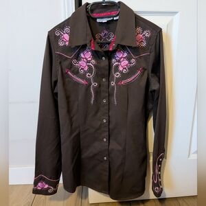 Panhandle Slim Brown Western Shirt with Pink Accents